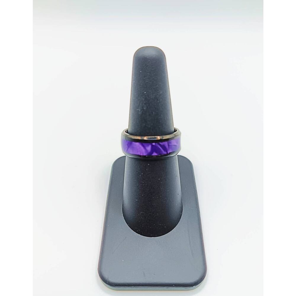 Black Stainless Steel Ring Size 7 Purple Inlay Band